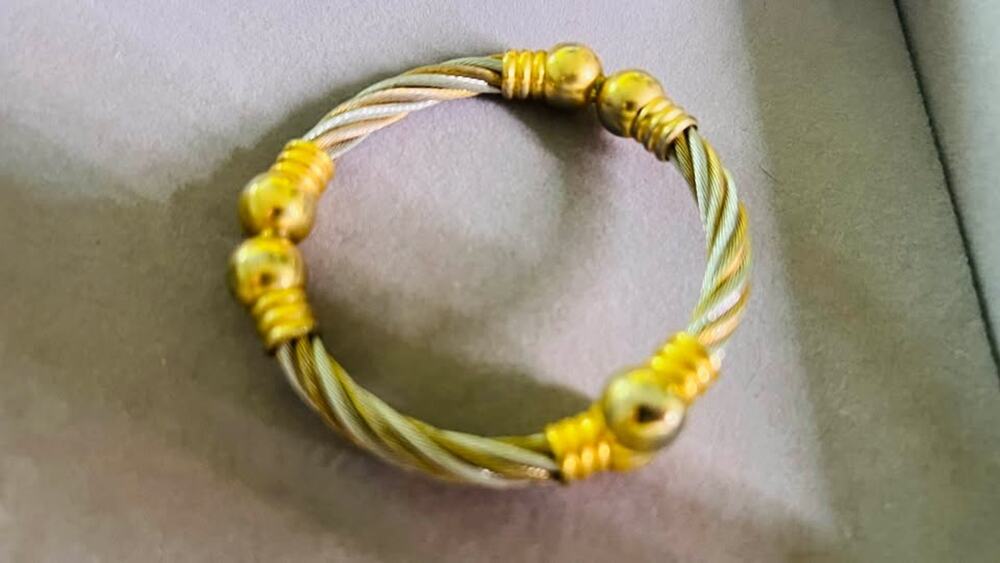 Twisted Cable Bangle Bracelet with Gold-Toned Beads